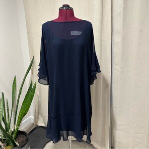 Ralph Lauren Midnight Blue Chiffon formal layered dress size 16